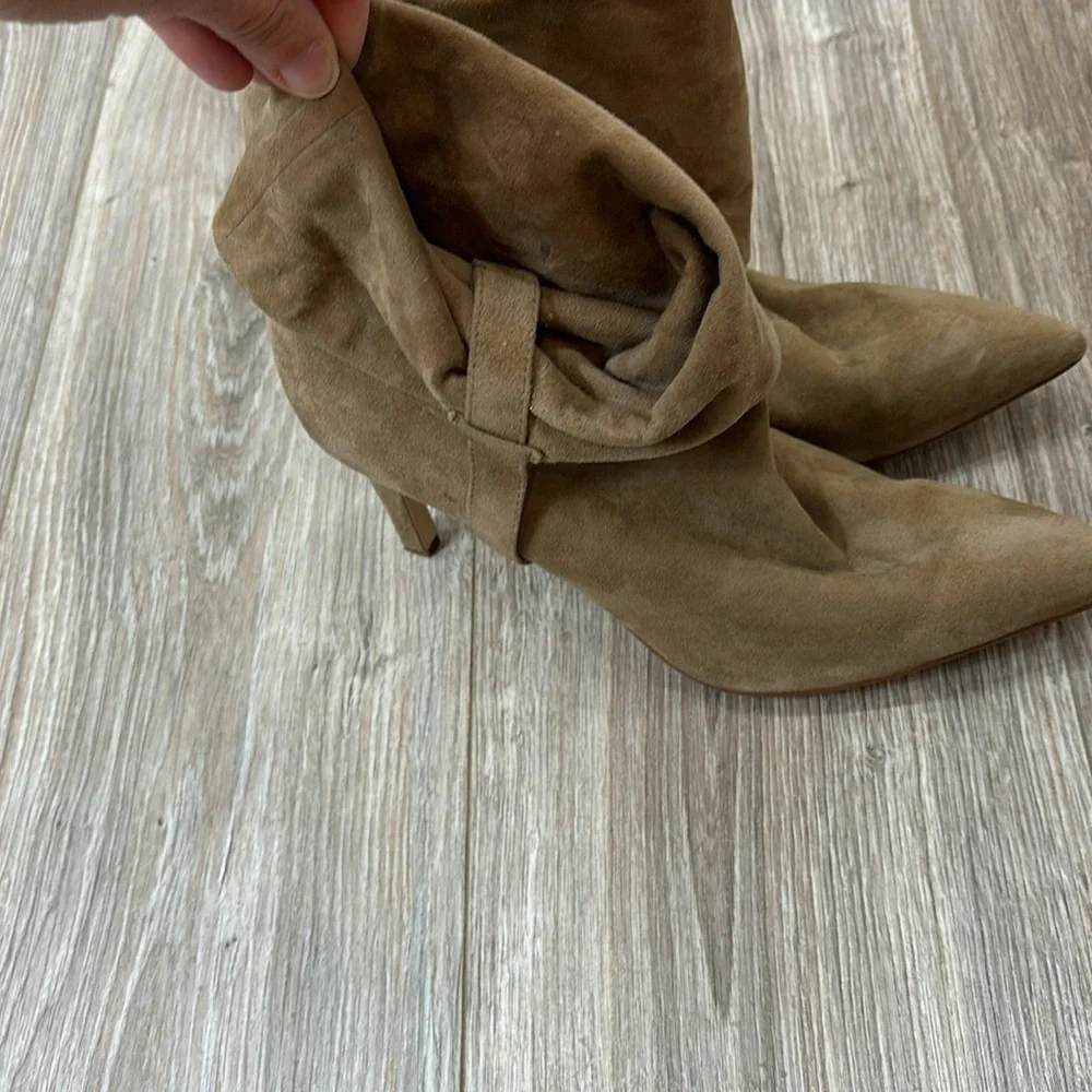 Calvin Klein Bethany kid  beige suede pointy toe buckle detail boot size  8.5